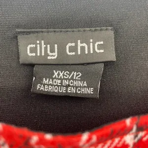 City Chic Mini Dress Herringbone Plaid Knit Square Neck Red Black Womens 12 thumbnail 4
