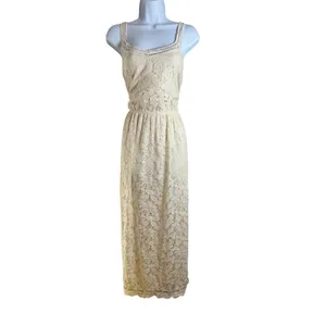 Bar III Womens Ivory Floral Lace Sleeveless Maxi Dress Cream Boho Cottagecore XL thumbnail 2