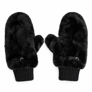 House of Harlow 1960 OS Mittens Convertible Faux Fur Fingerless Black Winter thumbnail 2