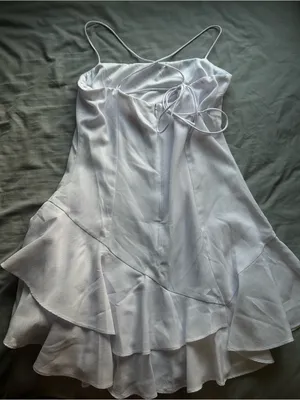 Lucy in the Sky White Ruffle Mini Dress with Spaghetti Straps thumbnail 2