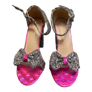 •Chunky Heel Sandals With A Strap, Bow With Fashionable Bright Red Butterfly thumbnail 1