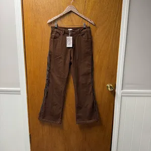 NEW Oyrosy Vintage Western Fringe Flared Jeans Brown Small thumbnail 13