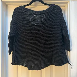 FREE PEOPLE Park Slope Oversized Slouchy Knit Crochet Sweater‎ Black size Small thumbnail 4