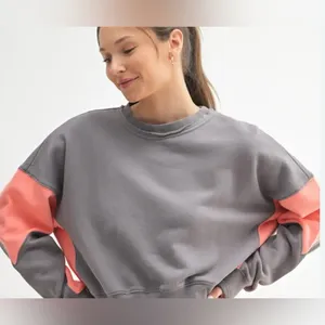 Mono B Cotton cropped Gray and coral color block Sweatshirt Large thumbnail 7