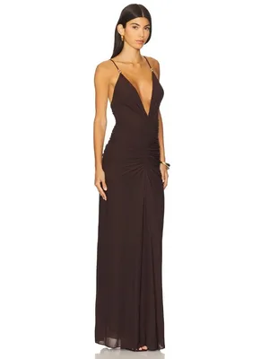 Ronny Kobo Anya V-Neck Column Jersey Maxi Dress in Chocolate Brown XSmall Womens thumbnail 3