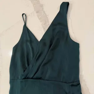 Zara NWT Satin Lace Asymmetrical Midi Slip Dress Womens Medium EmeraldGreen Sexy thumbnail 3
