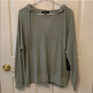 Lulus Getting Warmer Sage Green Knit Hooded Sweater Top - Size S thumbnail 2