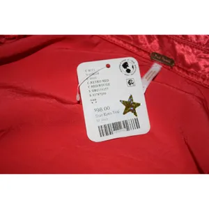 Free People‎ Star Eyes Top Women M Red NEW Crinkle Satin Tie Front Long Sleeve thumbnail 6