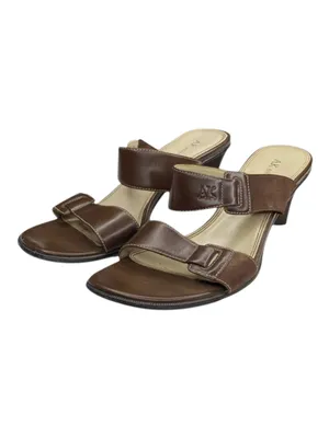 Vintage: Anne Klein 𖧷 Chunky Wood Heel Mules Sandals 𖧷 Brown Leather 𖧷 7.5M thumbnail 7