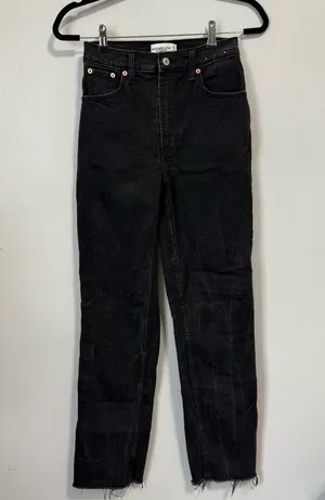 Abercrombie and Fitch The 90s Straight Ultra High Rise Black Denim Jeans Sz 26 R thumbnail 1