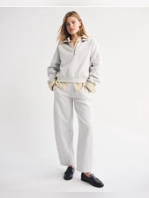 Abercrombie & Fitch Soft Max Essentials half zip cropped sweatshirt gray small thumbnail 4