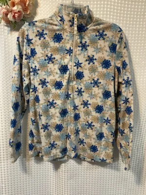 Cozy Snowflake Half-Zip Pullover - Blue & Tan Snowflake Print thumbnail 1