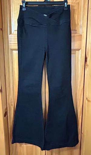 Free People We The Free Black Flare Pants Crossover V-Waist Bell Bottom Jeans 26 thumbnail 1