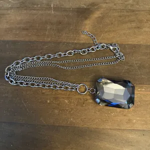 Silver tone chunky Smokey quartz pendant necklace thumbnail 2