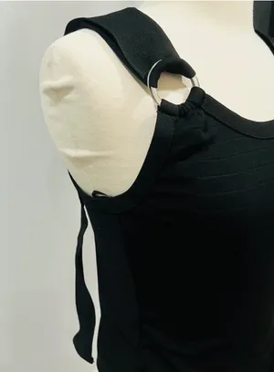 Zara Black Ribbed Square Neck Tank Top with Silver O-Ring Straps thumbnail 4