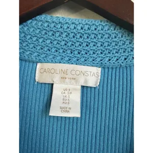 Caroline Constas Blue Knit Ribbed Crochet Collar Bodycon Dress Size S thumbnail 4