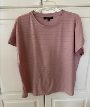 Ellen Tracy Womens XXL Pink Metallic Stripe Short Sleeve Knit Top‎ Shimmer Tee thumbnail 1