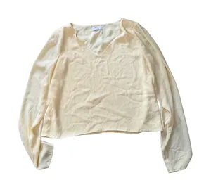 Babaton by Aritzia Womens Yellow V-Neck Long Sleeve Blouse Top Size Small Chic‎ thumbnail 1