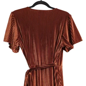 NWT Baltic Born Brown Velvet Wrap Maxi Dress V Neck Tie Waist Womens Size L thumbnail 7