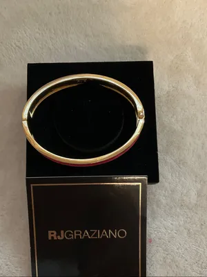 Gold-Tone Hinged Bracelet with Pink Enamel Inlay thumbnail 4