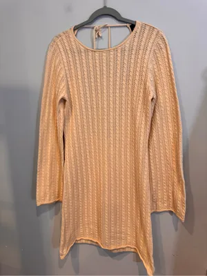 VICI Collection Open Back Pointelle Mini Sweater Dress Cream XL thumbnail 2