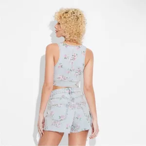 Wild Fable Floral Denim Crop Top thumbnail 2