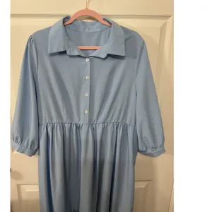 NWOT SHEIN Curve Blue Plus Size Button Front Tiered Long Sleeve Boho Dress, 2XL thumbnail 4