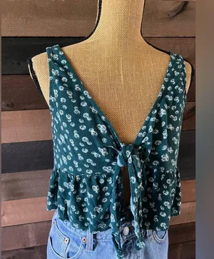 PacSun LA Hearts Green & White Floral Cropped Tank Top thumbnail 3