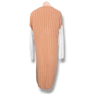 Madewell Re)sourced Ribbed Wool Alpaca Midi Sweater Dress Large Colorblock Tan L thumbnail 6