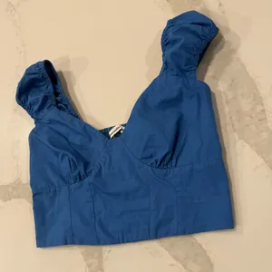 Abercrombie & Fitch Cap Sleeve Poplin Crop Top Women’s Small Royal Blue Smocked thumbnail 5