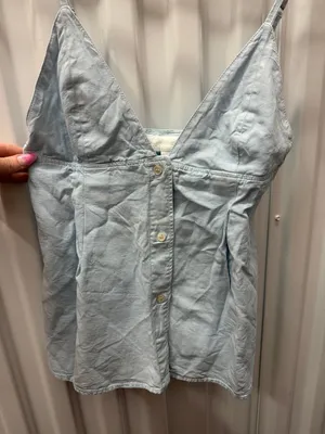 Zara Pale Blue Button-Front Top S thumbnail 4