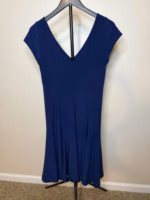 Lauren Ralph Lauren Royal Blue V-Neck Cap Sleeve‎ Fit and Flare Dress-S thumbnail 3