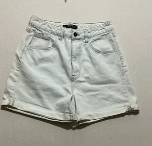 Zara Off-White High-Waist Rolled Denim Shorts light blue thumbnail 1