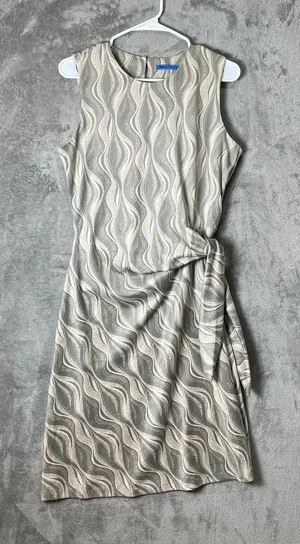 J.McLaughlin Abstract Wave Print Side Knot Sleeveless Suede Sheath Midi Dress MD thumbnail 1