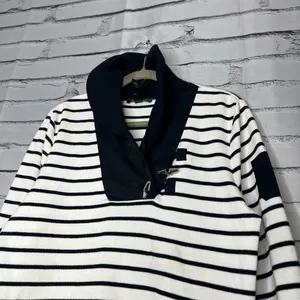 Lauren Ralph Lauren Striped Cowl Neck Sweater White & Black Sz L Cotton Knit Y2K thumbnail 6