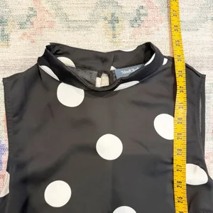 ModCloth Womens Polka Dot Fit & Flare Dress Medium Mock Neck Tie Retro‎ Parisian thumbnail 5