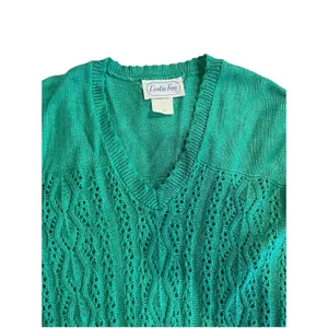 VTG Leslie Fay Sweater Size 10 Green Crochet V Neck Pointelle thumbnail 8