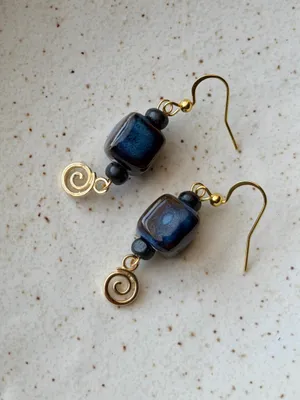 Handmade ceramic swirl chic boho retro vintage style dangle earrings💙 thumbnail 5