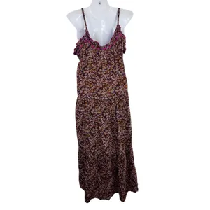 Natural Life Womens XS/S Floral Tiered Midi Dress Pink Embroidered Pockets Brown thumbnail 3