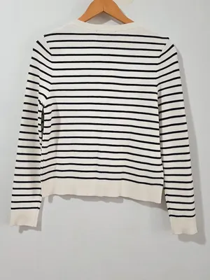 Zara Striped Knit Cardigan Long Sleeve - White/Black - Size S - 5755 thumbnail 6