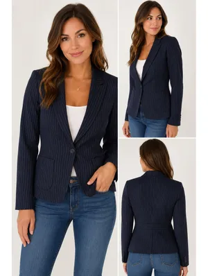 The Limited Stretch Women’s Small Navy Pinstripe Blazer Y2K Made in USA thumbnail 2