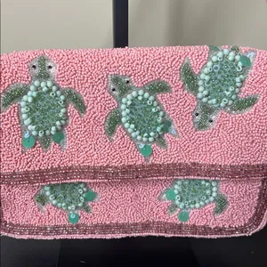 Handcrafted In India | Beaded Turtle Shoulder Bag 🐢 Pink thumbnail 3
