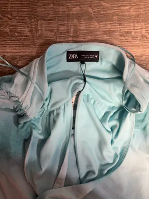 NWT Zara Aqua Watercolor Halter Midi Dress Size L thumbnail 7