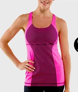 Lululemon Energy Striped Crossback Tank Top Raspberry Glo Built in Bra Size 4 thumbnail 1