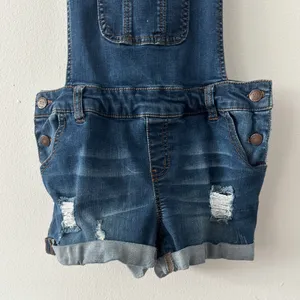 Wax Jean Blue Denim Overall Shorts Size S thumbnail 2