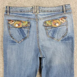 Vintage Faded Glory Jeans Womens 12 Light Wash Blue Floral Flap Pockets Wide Leg thumbnail 13
