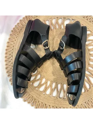 Ancient Greek Sandals Nestoras Sandals Black Leather Fisherman Size 40 thumbnail 6
