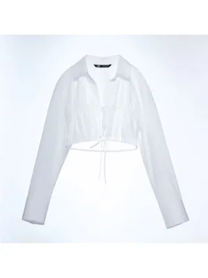 NWOT ZARA 100% cotton white Poplin Tie front Top thumbnail 3
