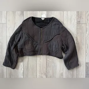 ✨NWT- POL Quilted Waffle Knit Textured Full Zip Bomber Jacket size Large thumbnail 7