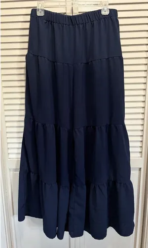 SHEIN Navy Wide Leg Pants High Rise Tiered Ruffle Size 0XL Flowy Elastic‎ Waist thumbnail 1
